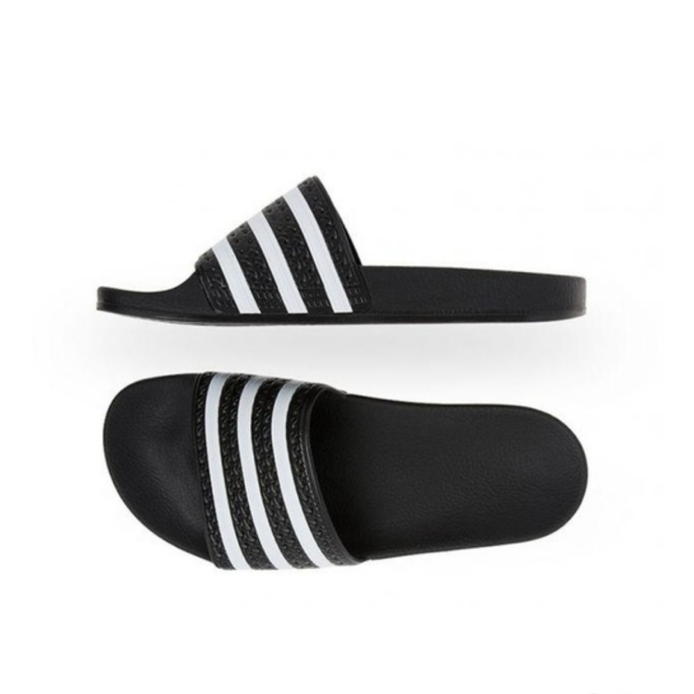 Adidas Adilete slide on sandal, black & white color, size 1 youth, unisex